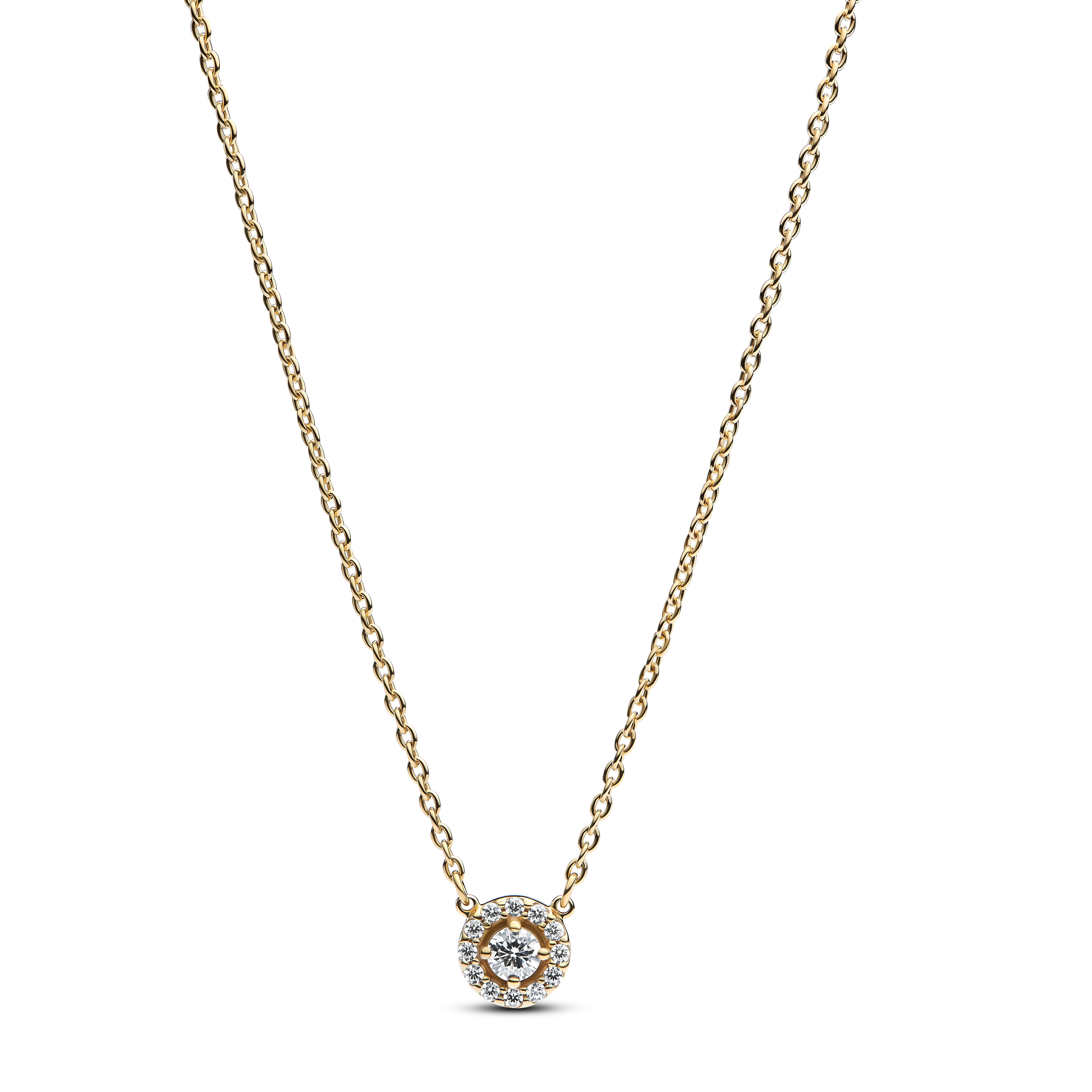 Runder Pavé-Strahlenkranz-Anhänger Halskette - 45cm - 14 Karat Vergoldung