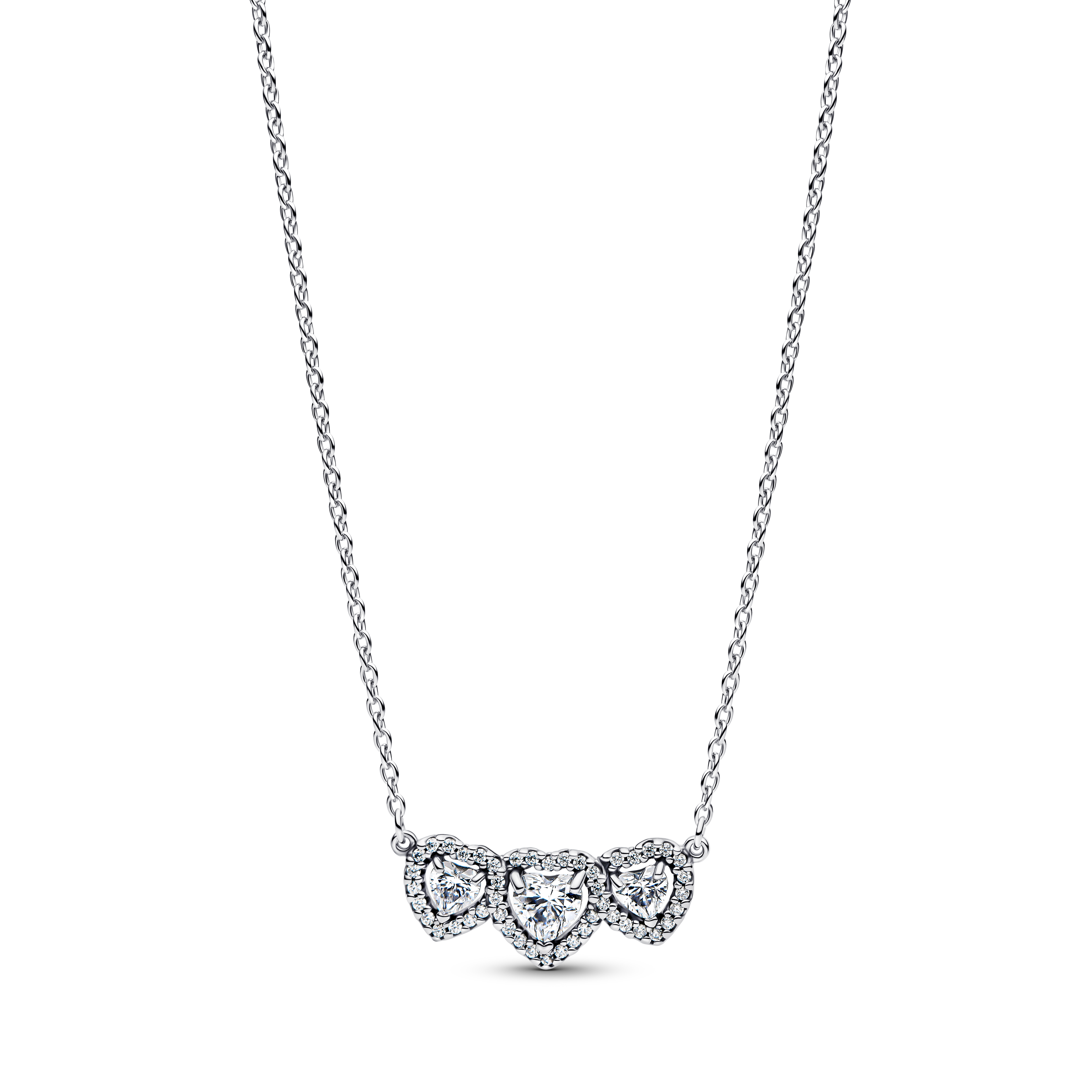 Strahlenkranz Herz Trilogie Collier-Halskette  - 45cm - Sterling-Silber