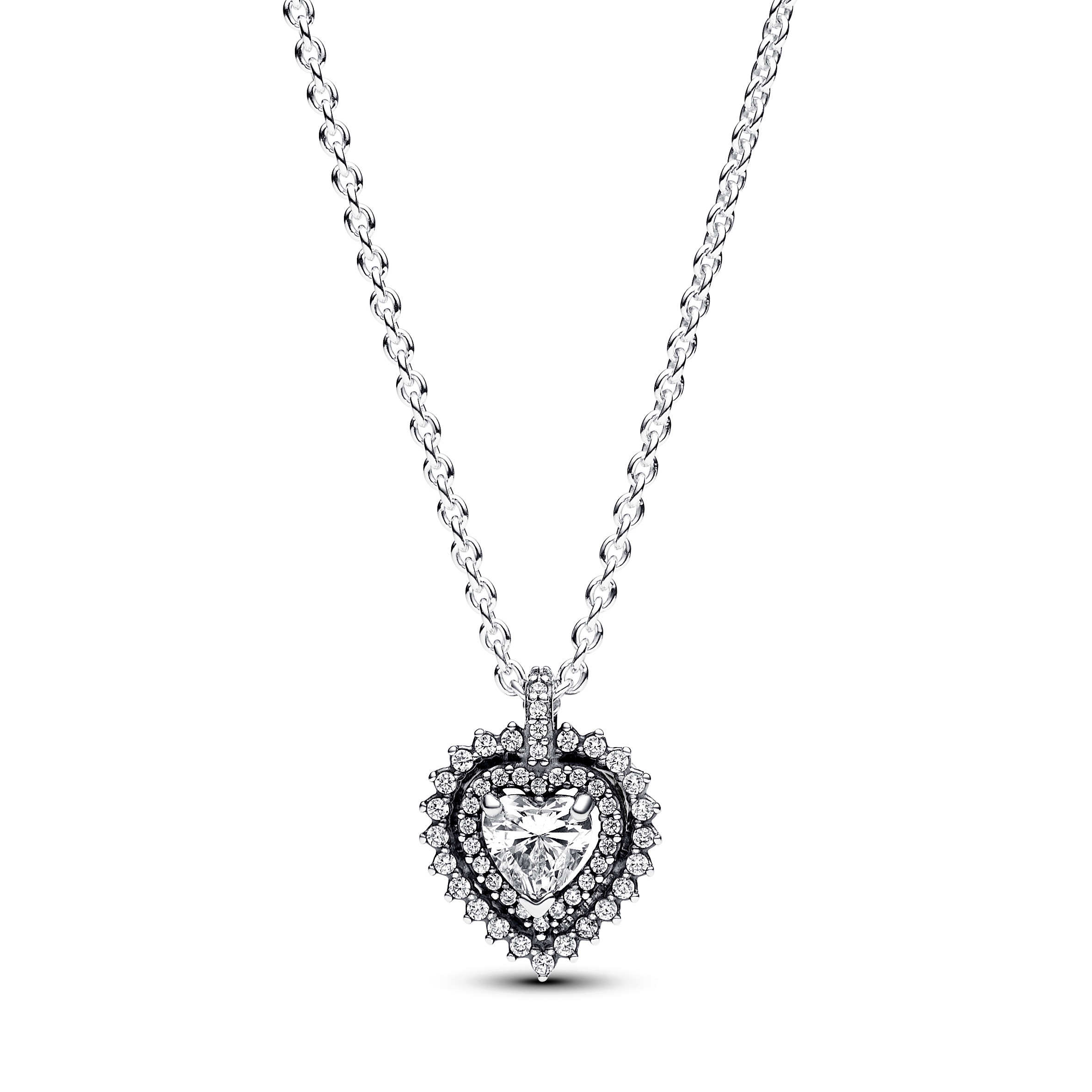 Funkelnder Herz-Strahlenkranz Anhänger-Halskette  - 45cm - Sterling-Silber
