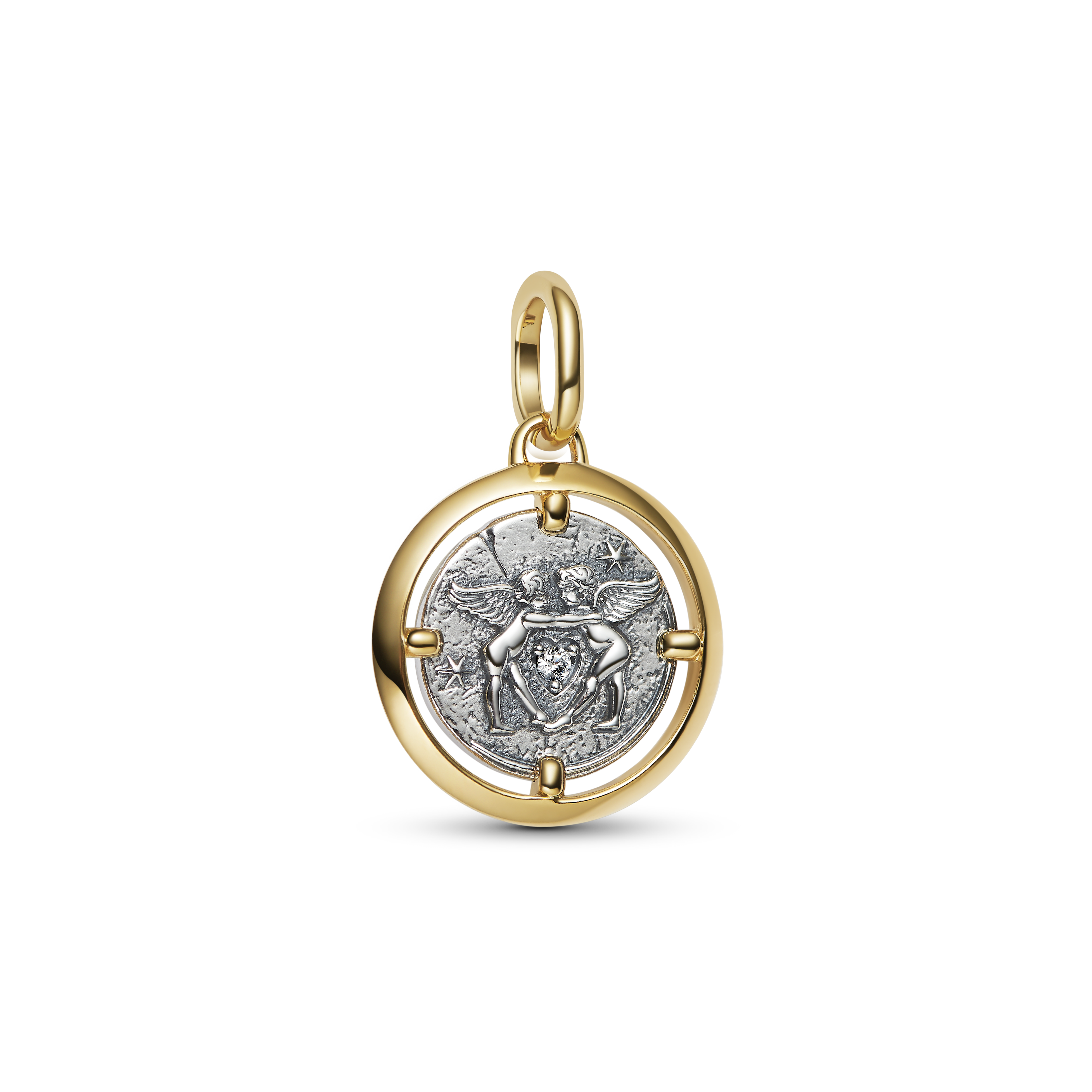 Amor Medaillon-Charm - Sterling-Silber, 14 Karat Vergoldung