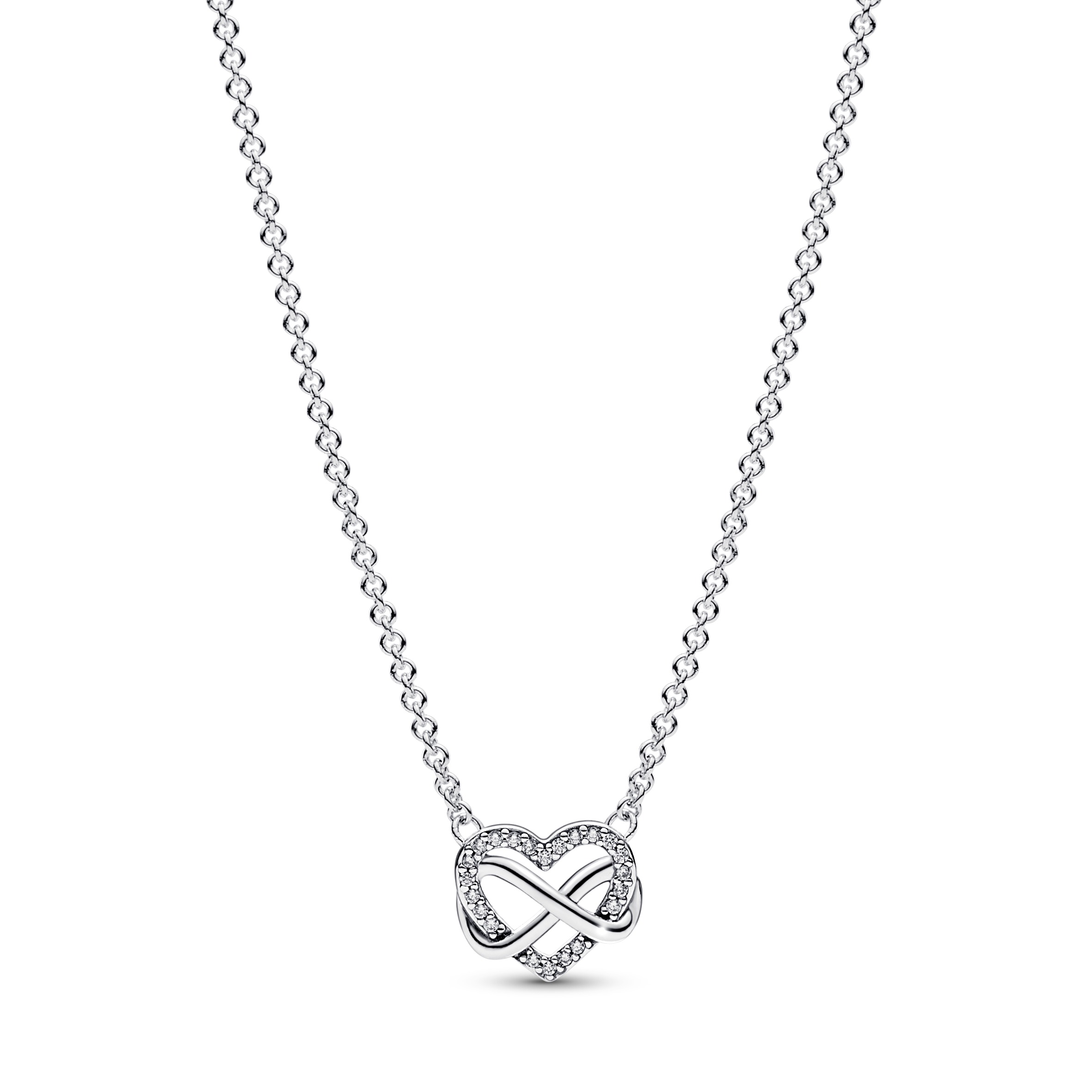 Funkelnde Unendlichkeits-Herz Collier-Halskette - 50cm - Sterling-Silber