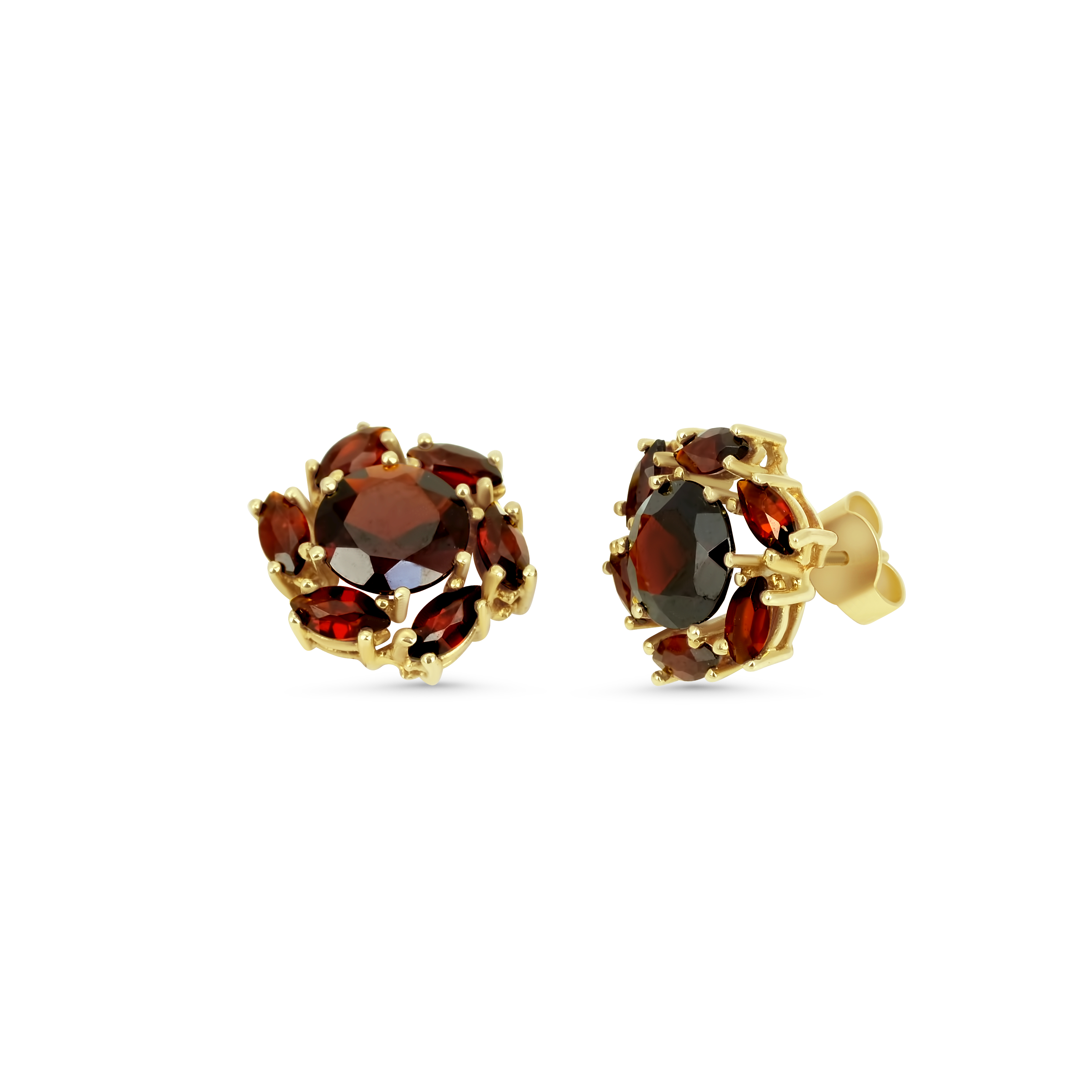 Böhmische Granat Ohrstecker 585 Gelbgold 4,6 g mit 14 Granaten – Mittelstein 7,6 mm