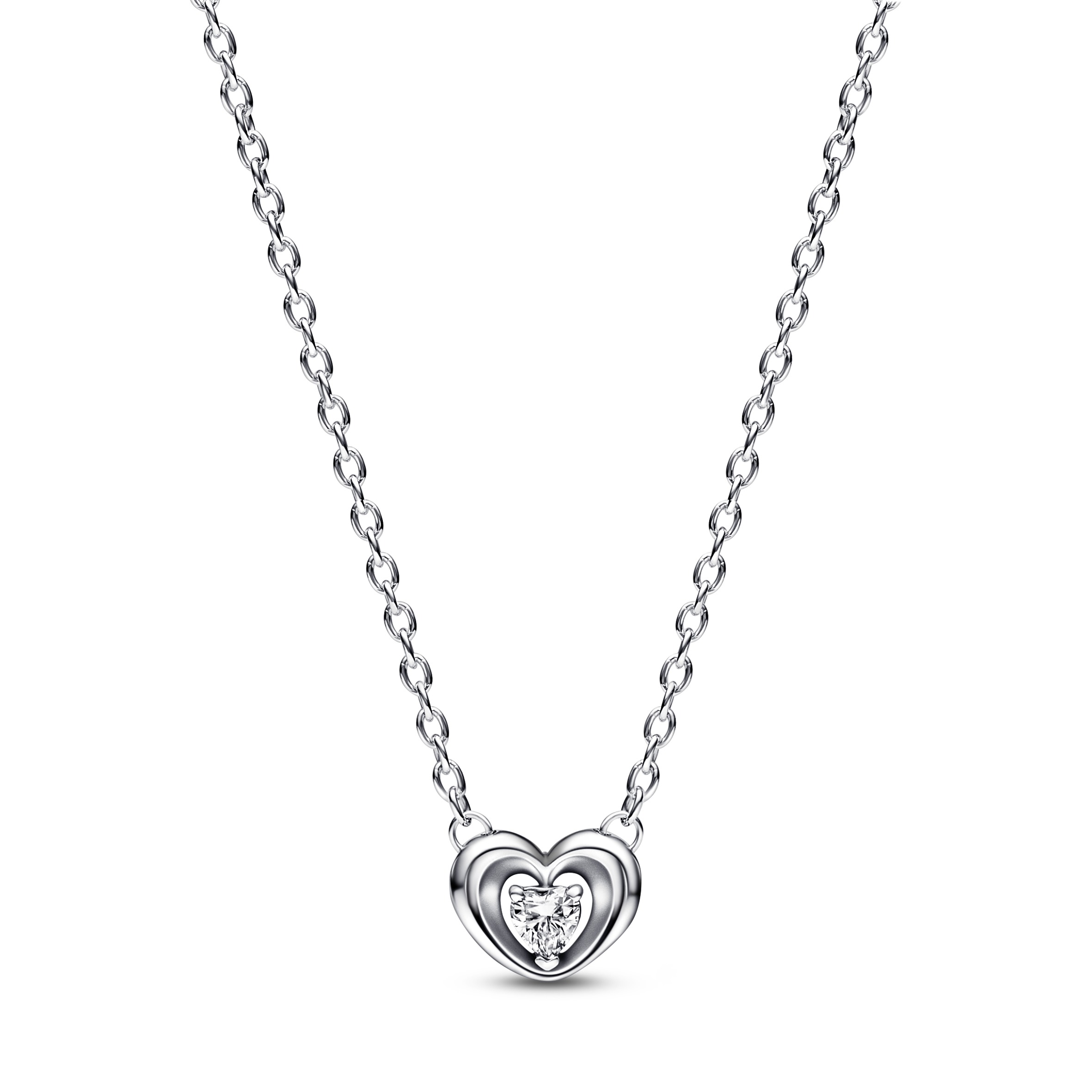 Halskette Strahlendes Herz & Schwebender Stein  - 45cm - Sterling-Silber