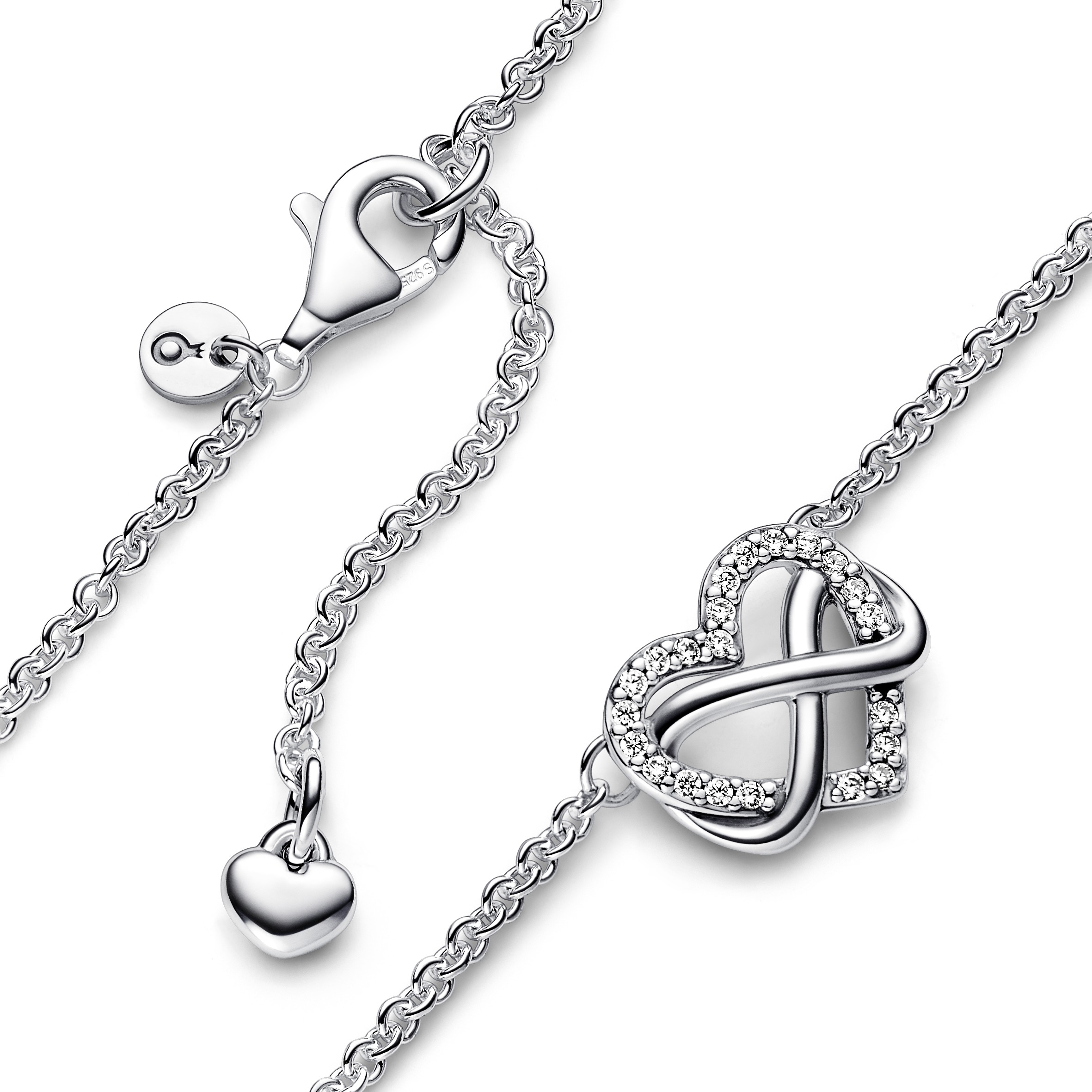 Funkelnde Unendlichkeits-Herz Collier-Halskette - 50cm - Sterling-Silber