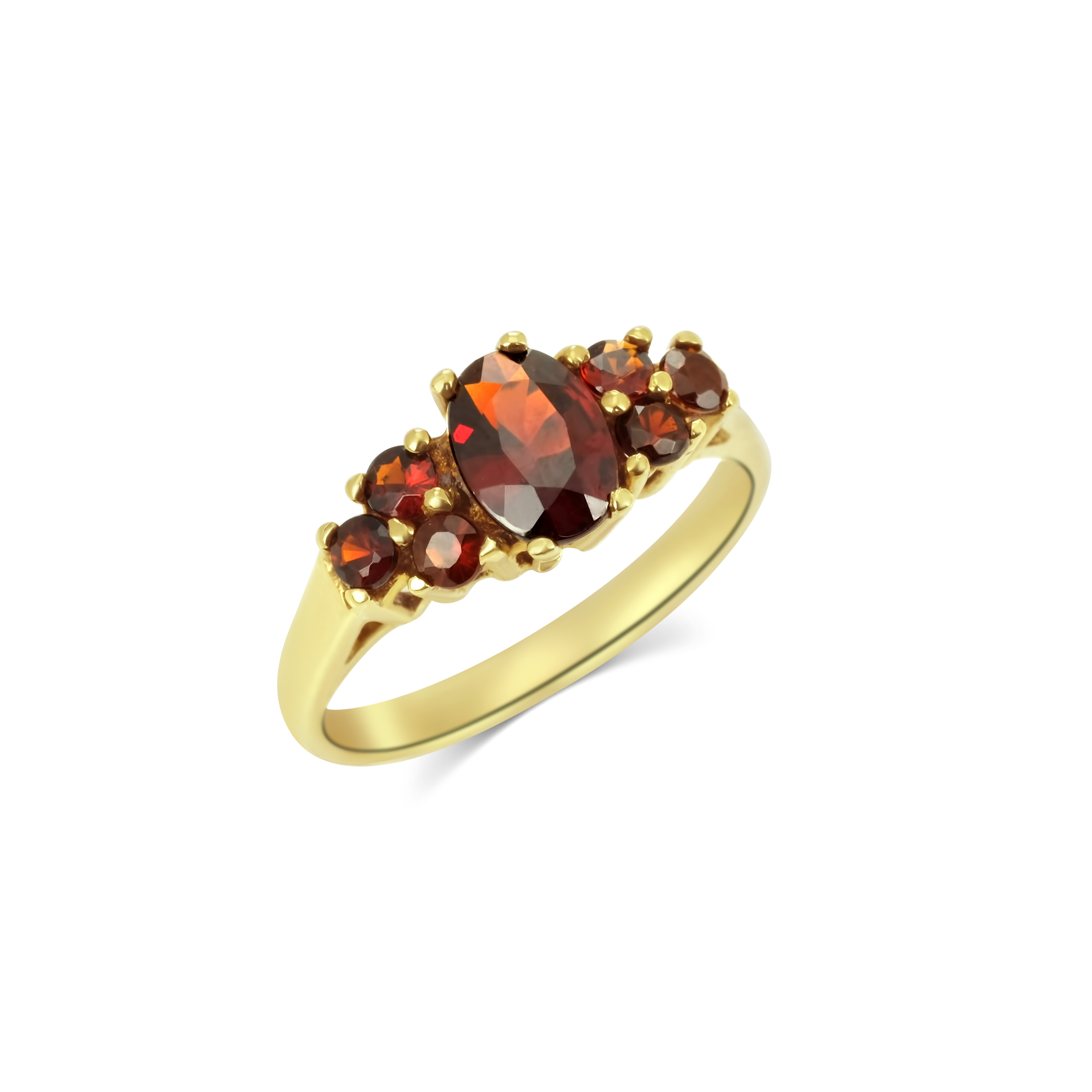 Böhmischer Granat Ring 585 Gelbgold 3 g mit 7 Granaten – Hauptstein 7 x 5 mm