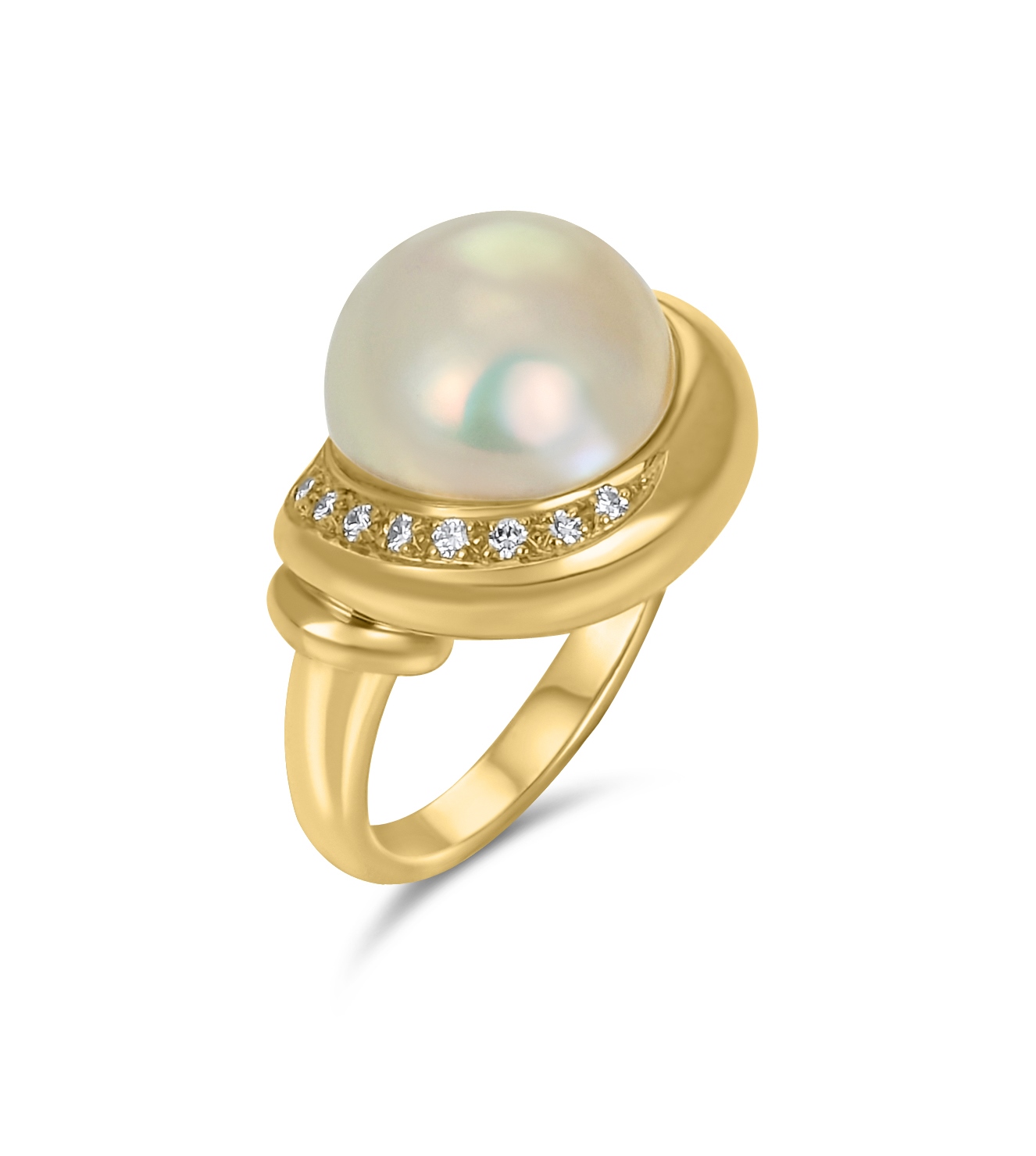 Ring - Südsee-Zuchtperle 12mm - mit Brillant pavé 0,08ct