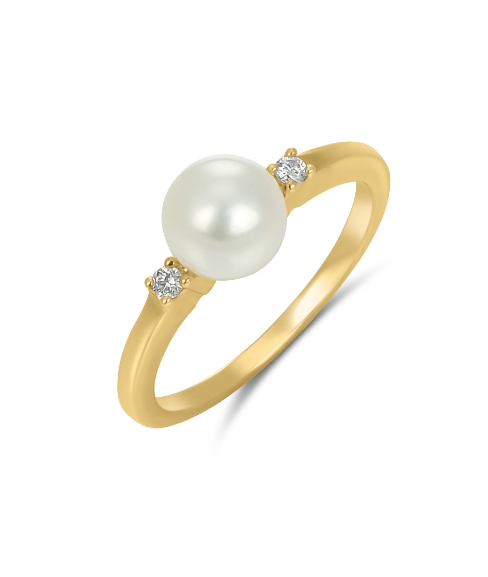 Ring - Süßwasser-Zuchtperle 6,8 mm - mit Brillanten 0,05ct