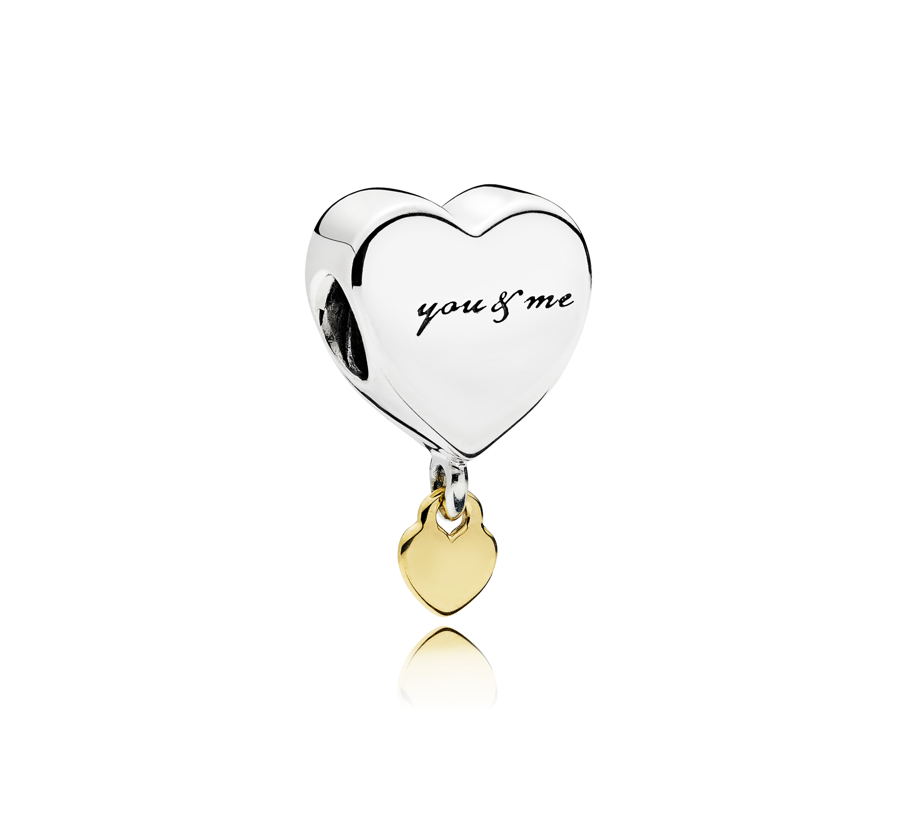 Charm Zwei Herzen  - Sterling-Silber,  585 Gelbgold