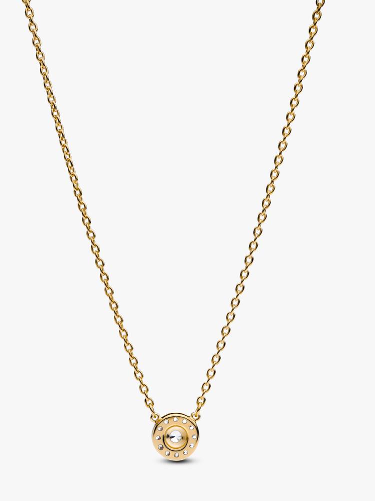 Runder Pavé-Strahlenkranz-Anhänger Halskette - 45cm - 14 Karat Vergoldung