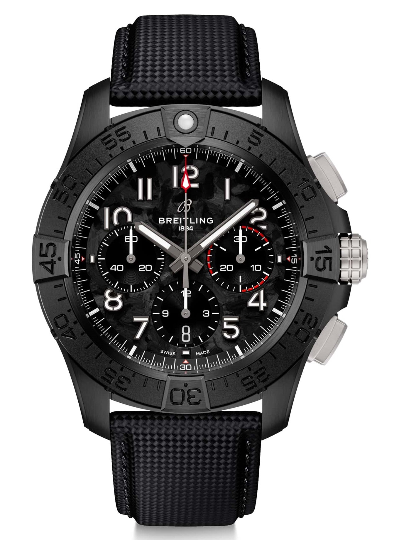 Avenger B01 Chronograph 44 Night Mission - Kohlefaser Zifferblatt