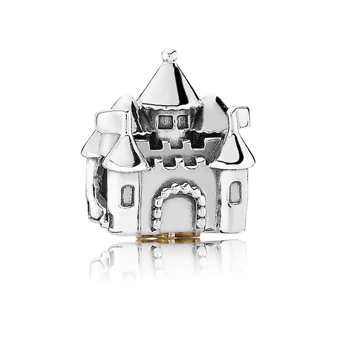Schloss & Krone Charm  - Sterling-Silber,  585 Gelbgold