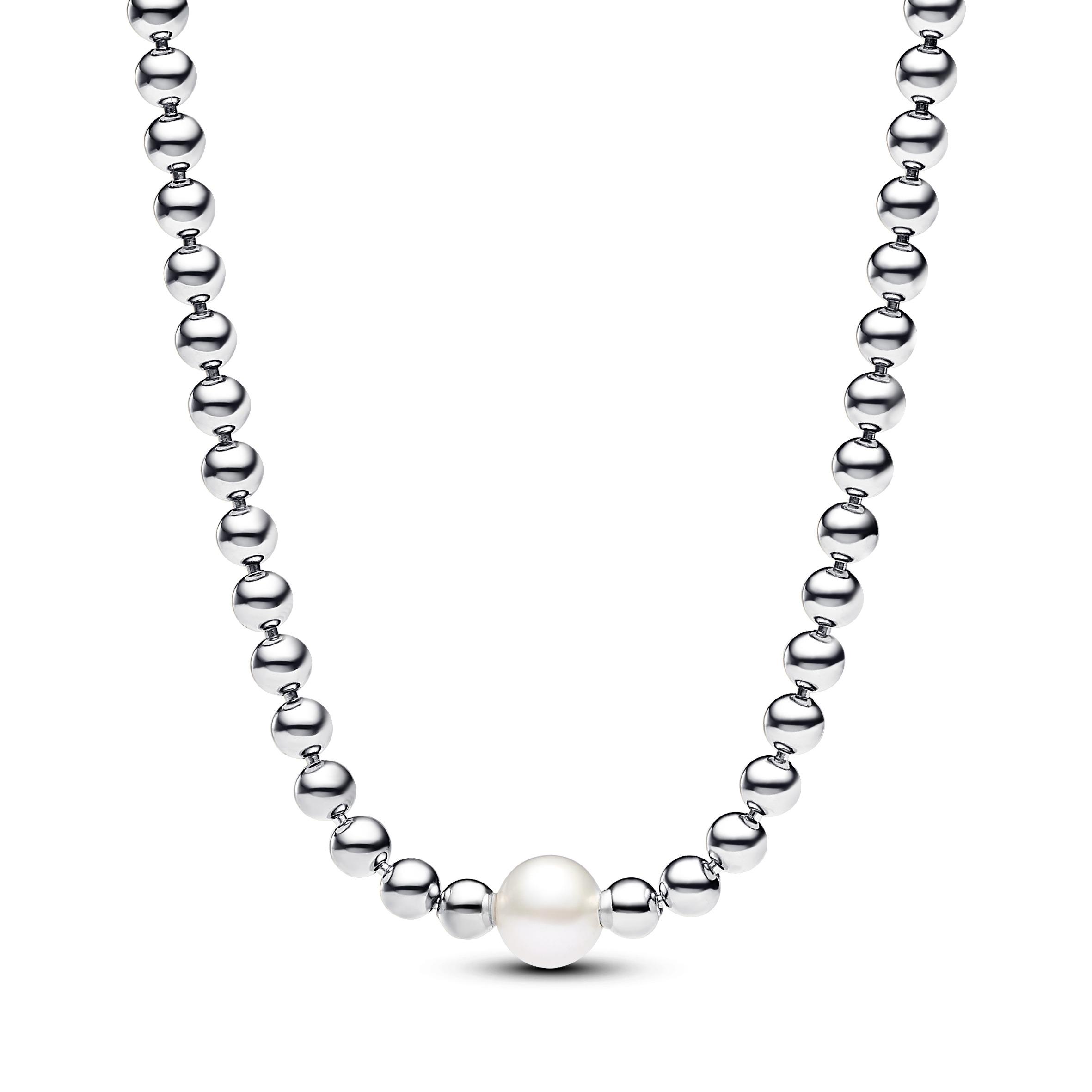 Behandelte Süßwasserzuchtperle & Kugeln Halskette   - 45cm - Sterling-Silber