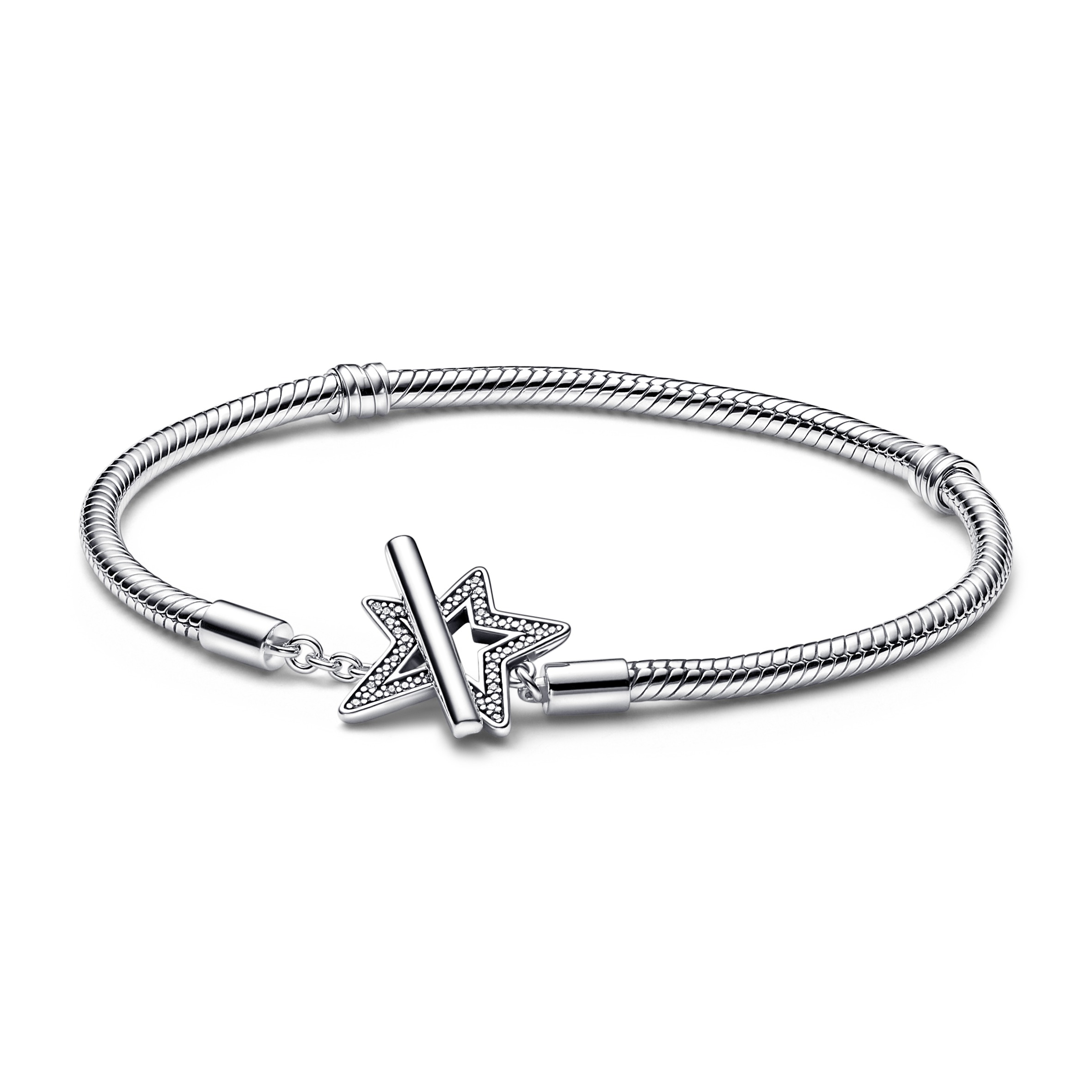 Schlangen-Gliederarmband Asymmetrische Stern T-Bar  - Sterling-Silber