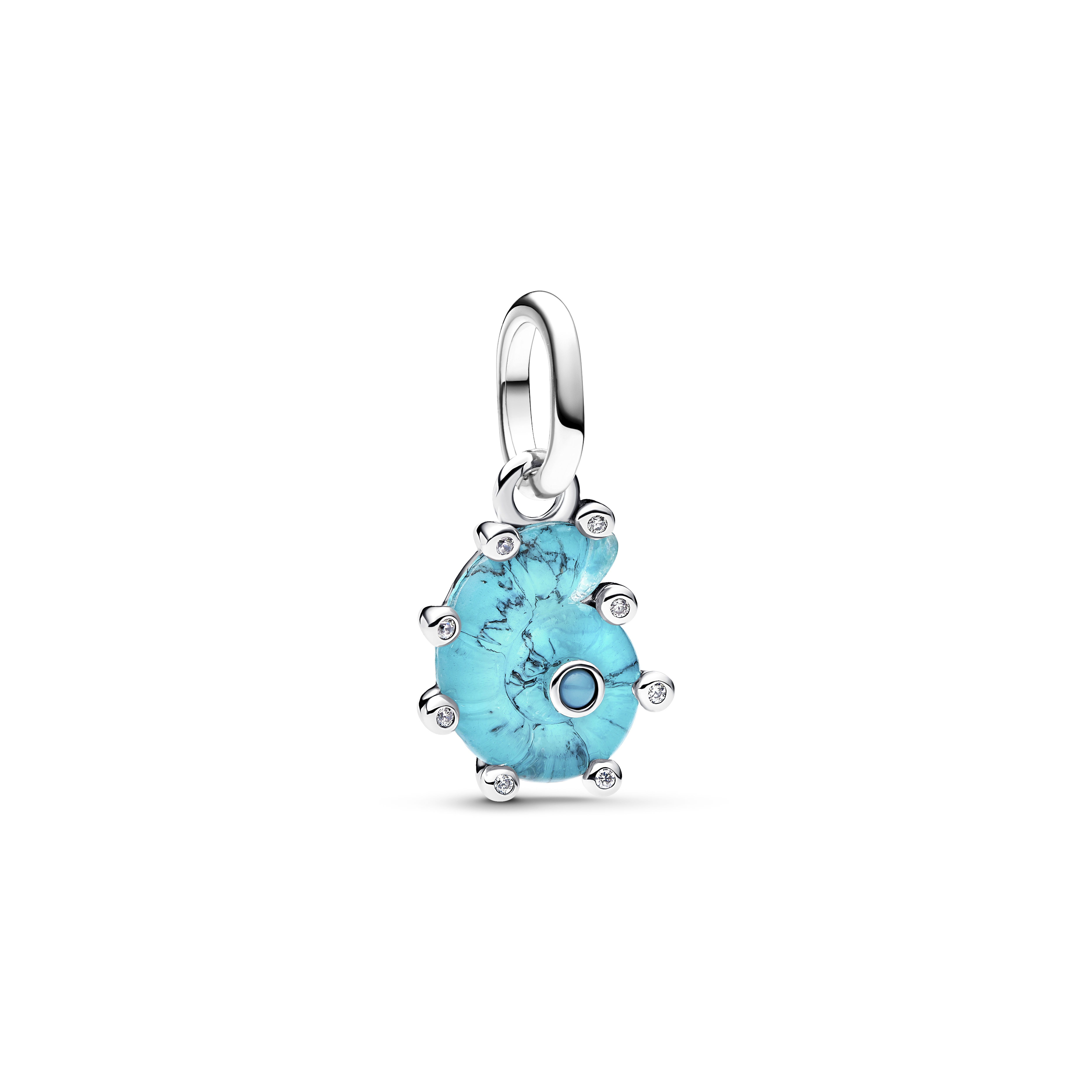  Blaue Murano-Glas Meeresschnecke Charm-Anhänger - Sterling - Silber
