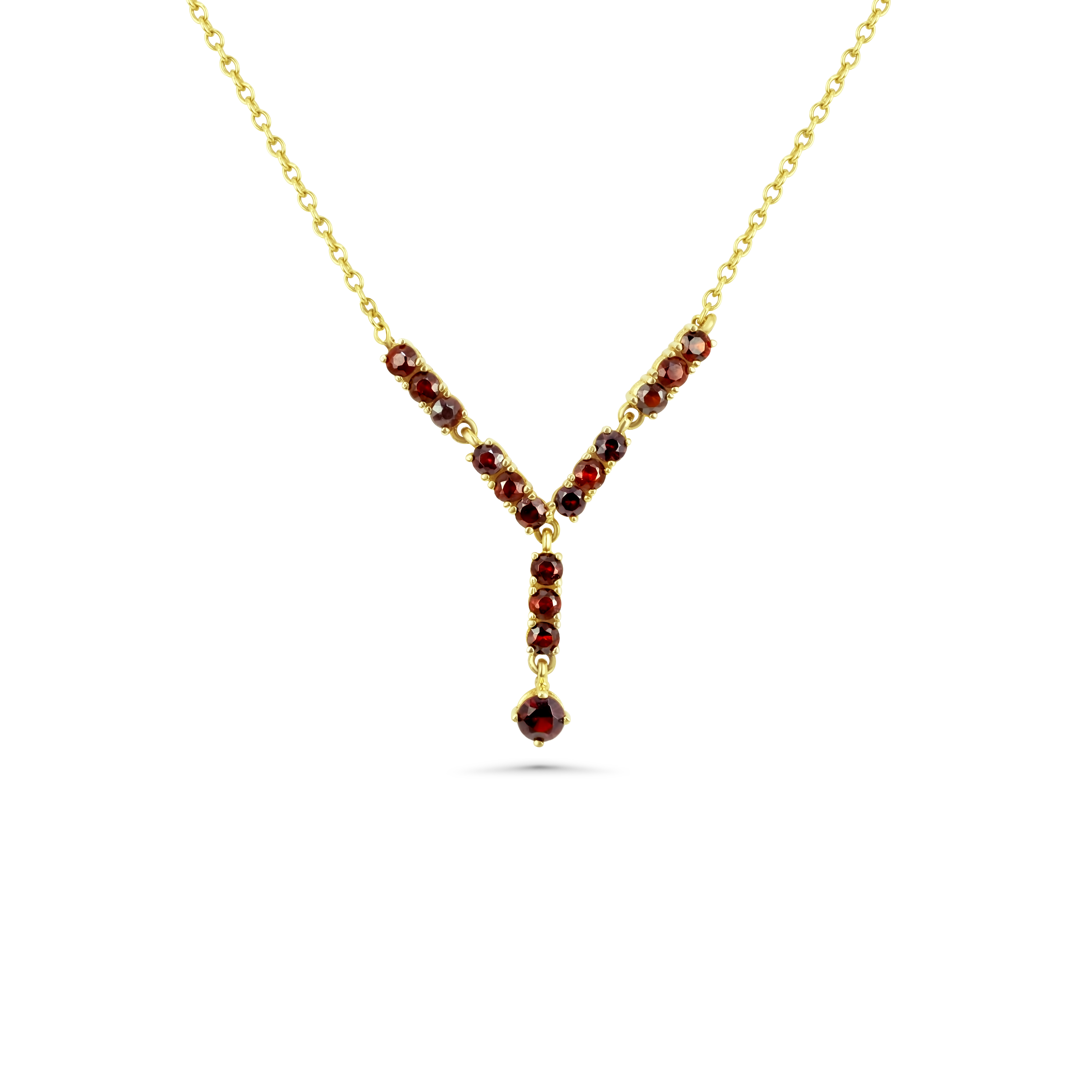 Böhmisches Granat Y-Collier 585 Gelbgold 4,9 g mit 16 Granaten