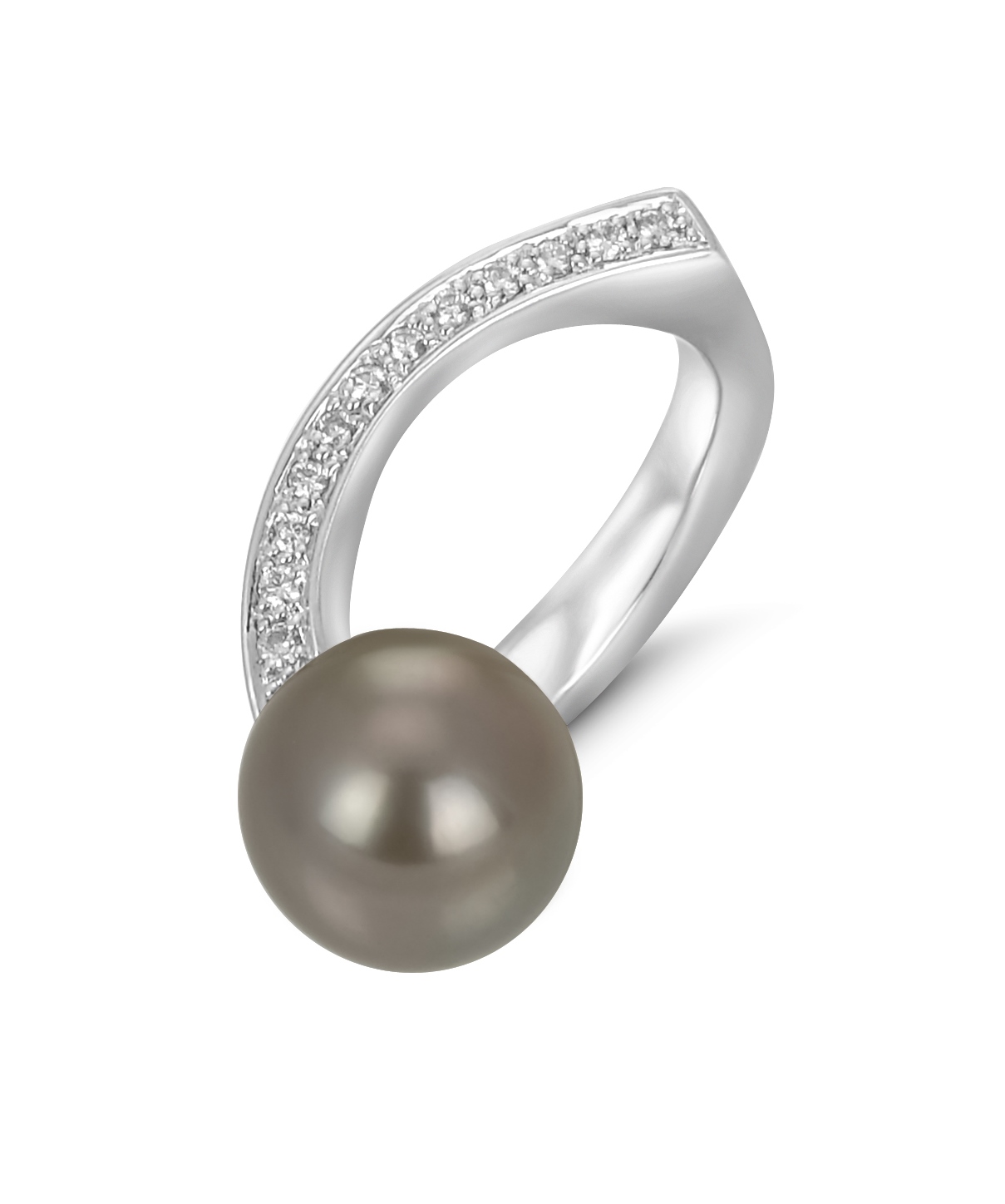 Ring - Tahiti Perle 11mm -  mit Brillant pavé 0,12ct