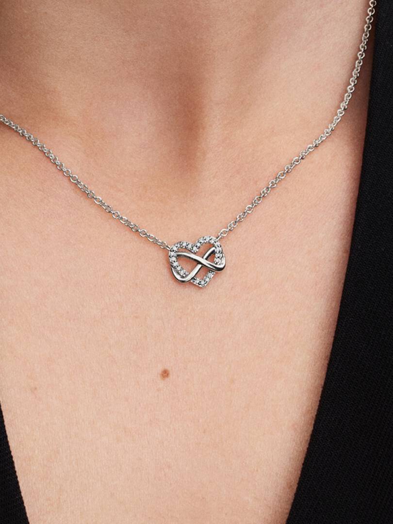 Funkelnde Unendlichkeits-Herz Collier-Halskette - 50cm - Sterling-Silber
