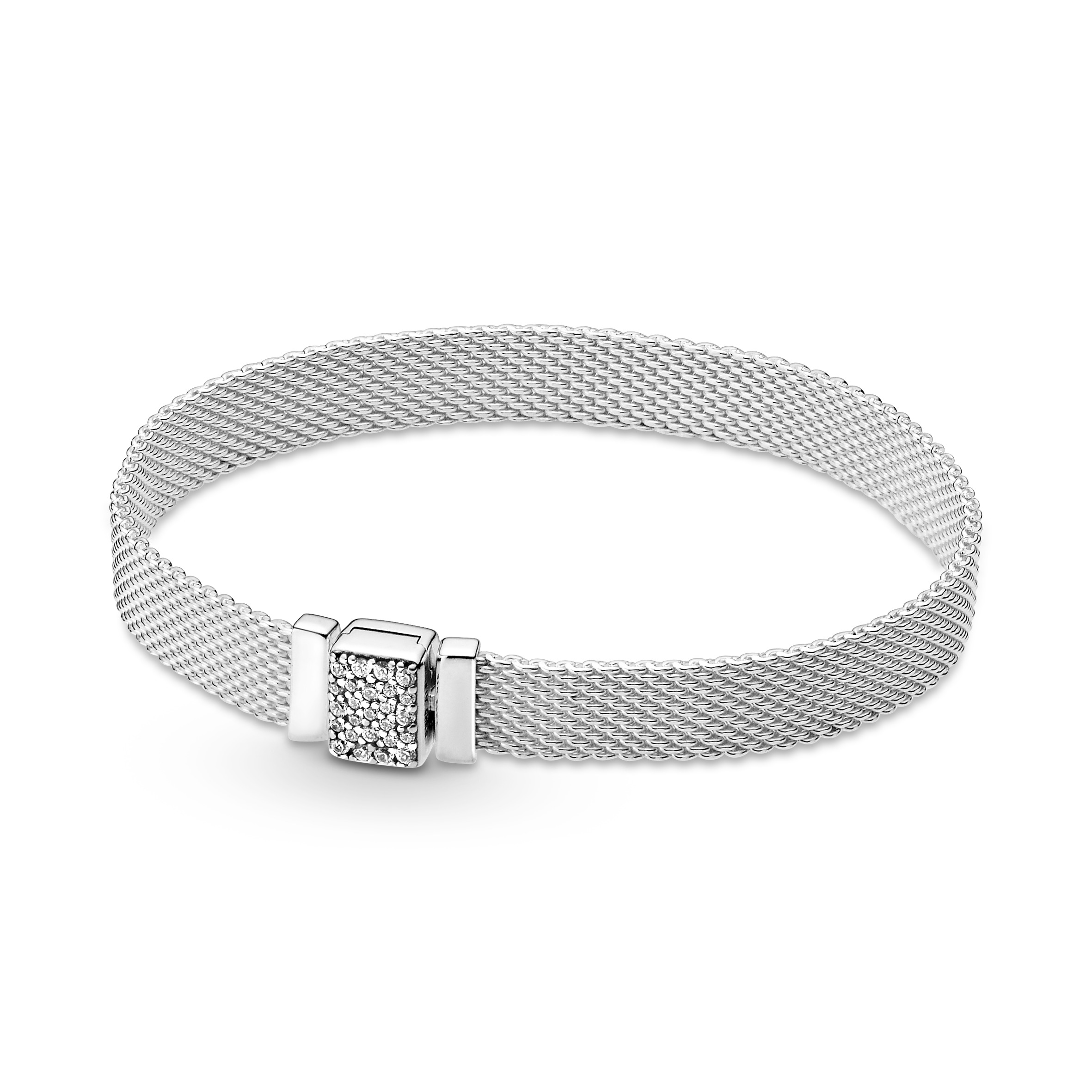 Reflexions funkelnder Verschluss Mesh Armband - Sterling-Silber