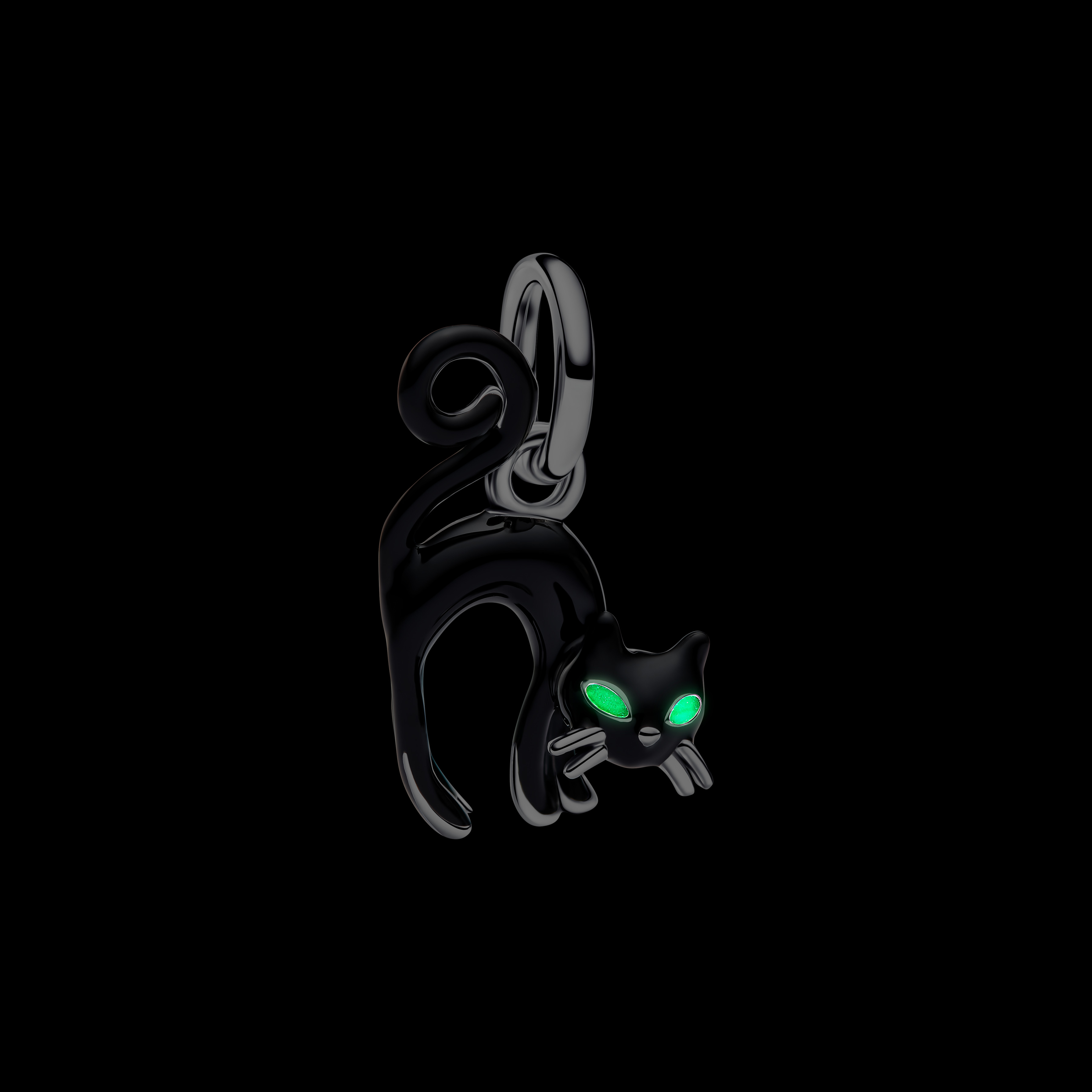 Schwarze Katze Charm-Anhänger  - Sterling-Silber