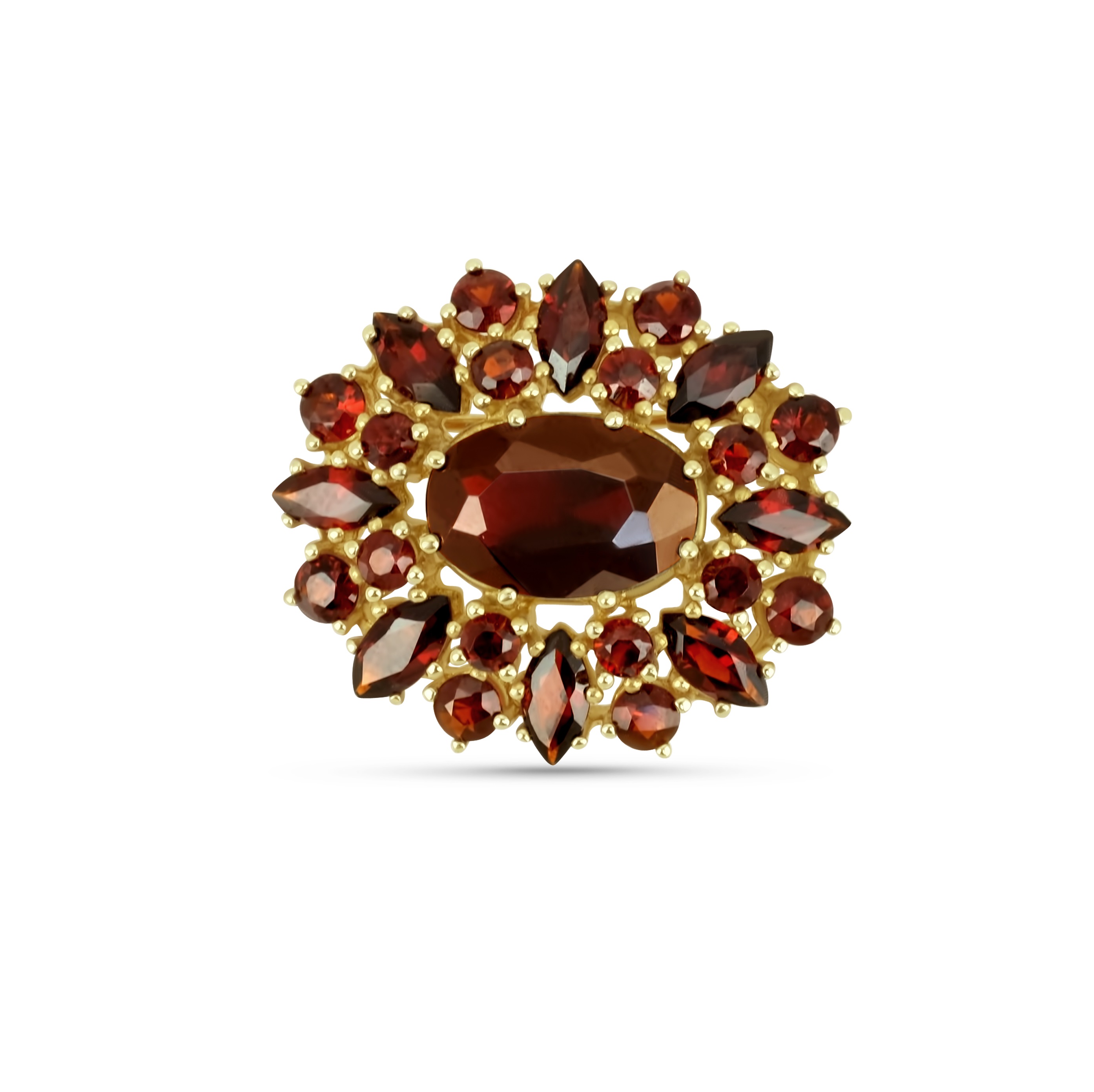 Böhmische Granat Brosche 333 Gelbgold 4,8 g mit 25 Granaten – Navetteschliff