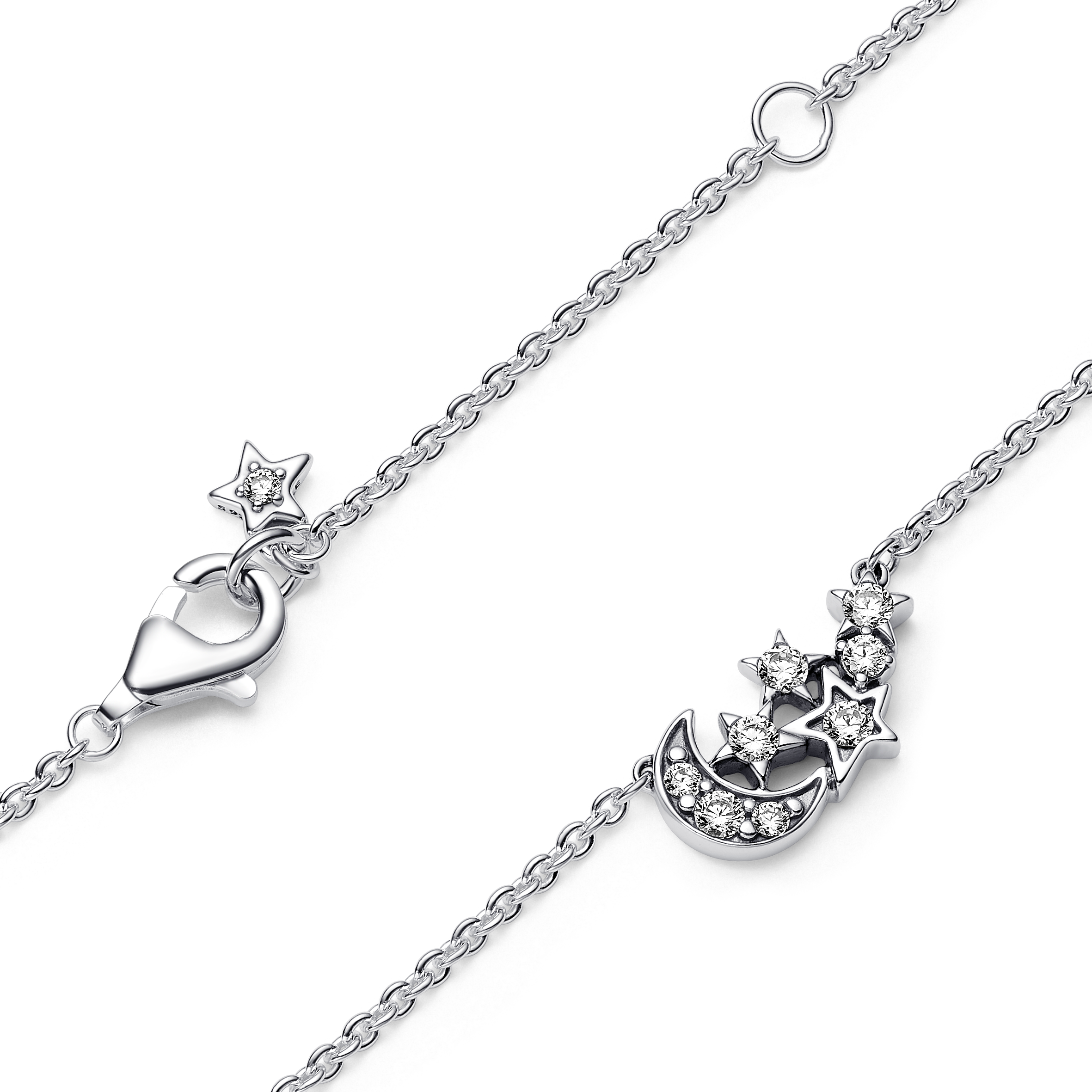 Funkelnde Mond & Stern Collier-Halskette  - 45cm - Sterling-Silber