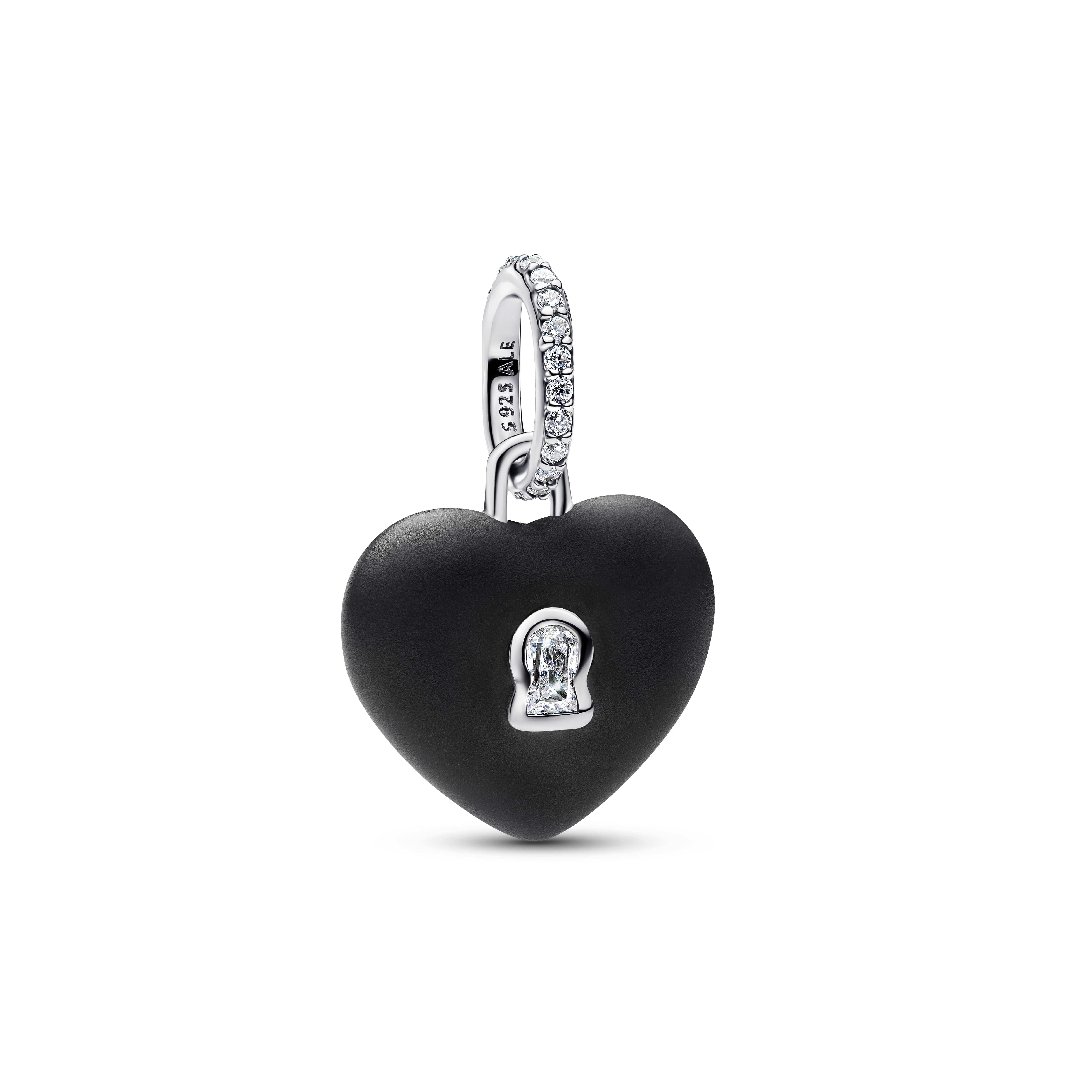 Mattschwarzes Keramik Herz-Schloss Charm-Anhänger  - Sterling-Silber