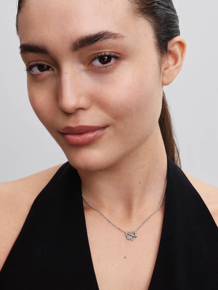 Funkelnde Unendlichkeits-Herz Collier-Halskette - 50cm - Sterling-Silber
