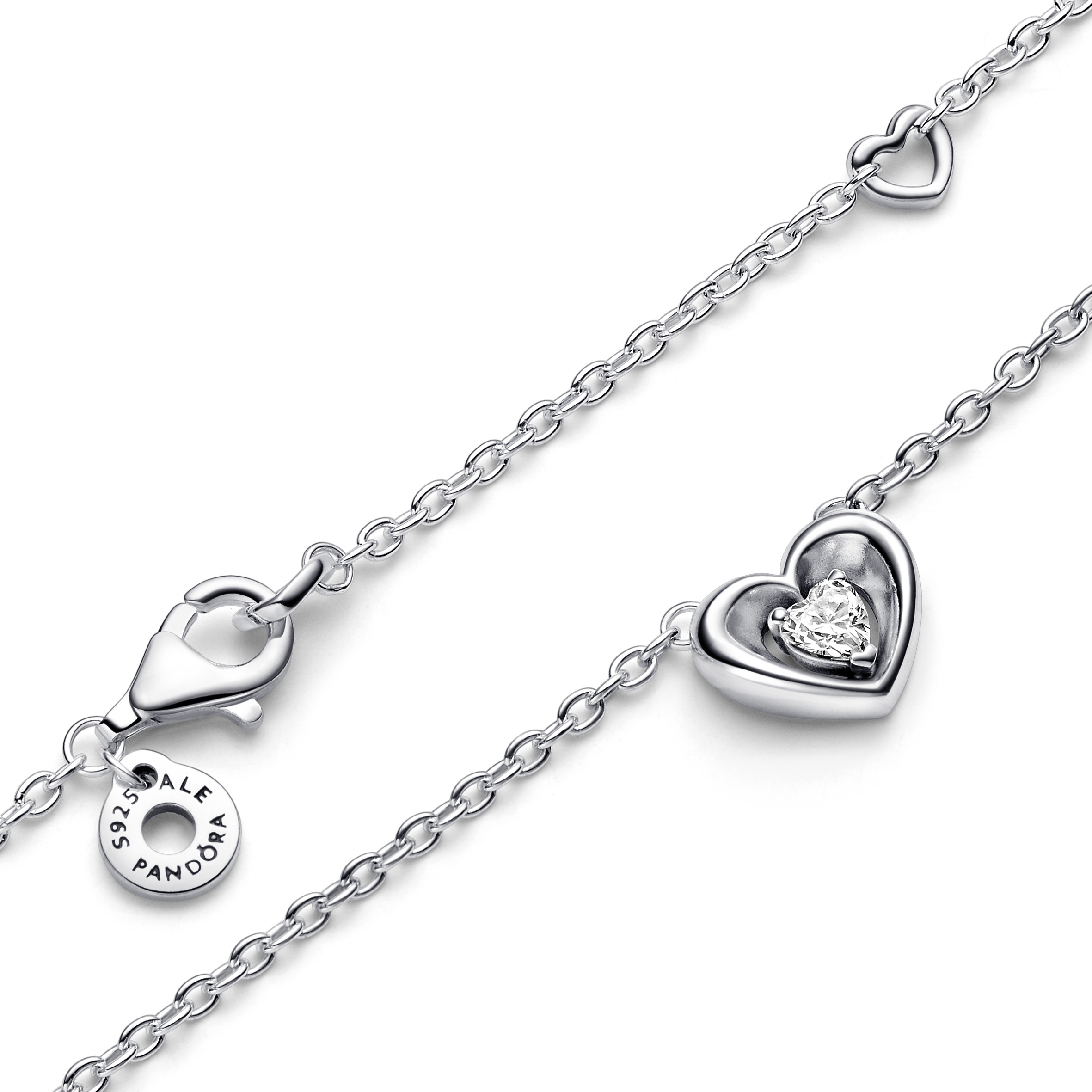 Halskette Strahlendes Herz & Schwebender Stein  - 45cm - Sterling-Silber
