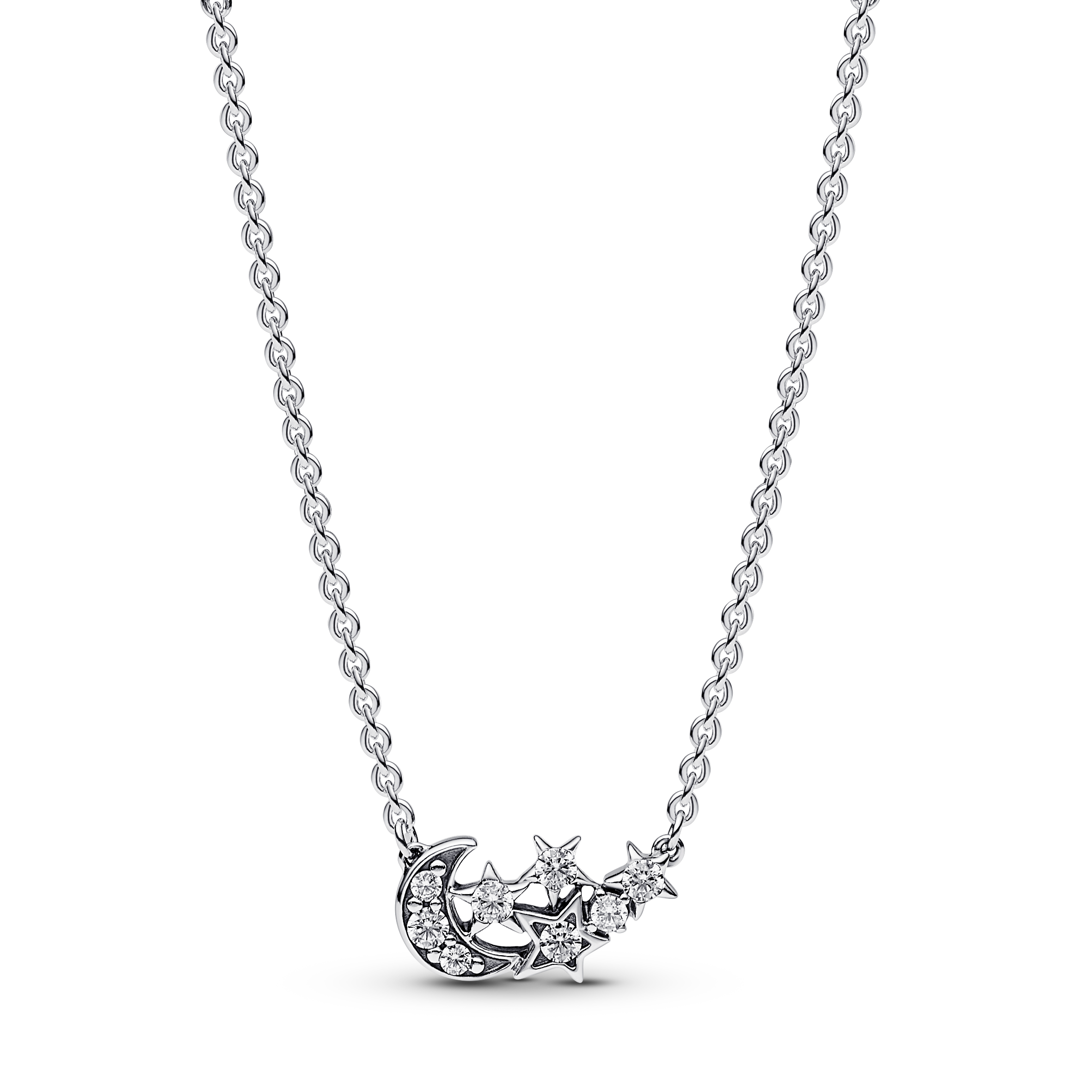 Funkelnde Mond & Stern Collier-Halskette  - 45cm - Sterling-Silber